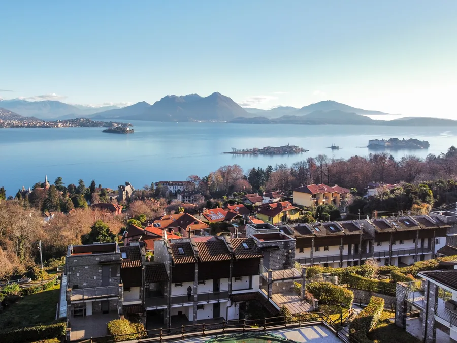 Lake Maggiore and the Borromean Islands beyond the rooftops of Baveno