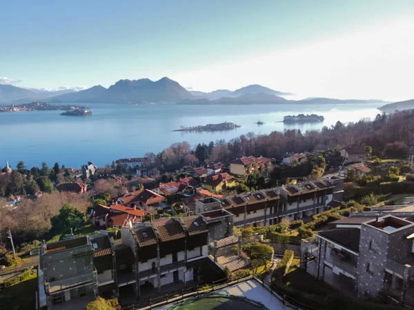 Baveno's rooftops and Lake Maggiore with the Borromean Islands beyond